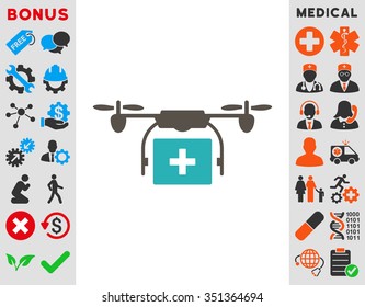 Medical Drone Shipment vector icon. Style is bicolor flat symbol, grey and cyan colors, rounded angles, white background.