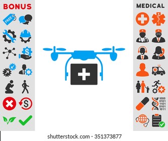 Medical Drone Shipment vector icon. Style is bicolor flat symbol, blue and gray colors, rounded angles, white background.