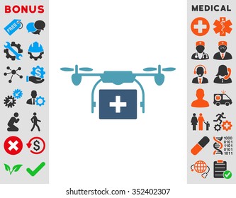 Medical Drone Shipment vector icon. Style is bicolor flat symbol, cyan and blue colors, rounded angles, white background.