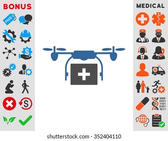 Medical Drone Shipment vector icon. Style is bicolor flat symbol, cobalt and gray colors, rounded angles, white background.