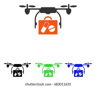 Medical Drone Shipment vector icon. Illustration style is a flat iconic colored symbol with different color versions.