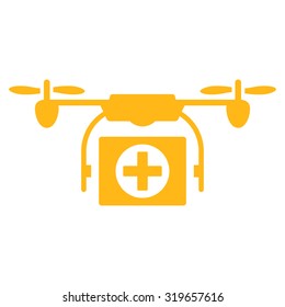 Medical Drone vector icon. Style is flat symbol, yellow color, rounded angles, white background.