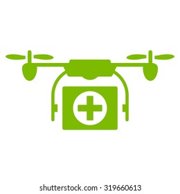 Medical Drone vector icon. Style is flat symbol, Eco green color, rounded angles, white background.
