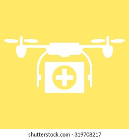 Medical Drone vector icon. Style is flat symbol, white color, rounded angles, yellow background.