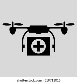 Medical Drone vector icon. Style is flat symbol, black color, rounded angles, light gray background.
