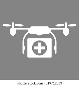 Medical Drone vector icon. Style is flat symbol, white color, rounded angles, gray background.