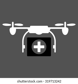 Medical Drone vector icon. Style is bicolor flat symbol, black and white colors, rounded angles, gray background.