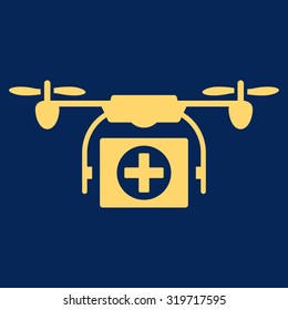 Medical Drone vector icon. Style is flat symbol, yellow color, rounded angles, blue background.