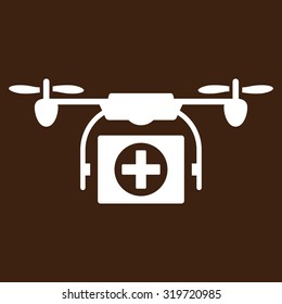 Medical Drone vector icon. Style is flat symbol, white color, rounded angles, brown background.