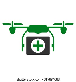 Medical Drone vector icon. Style is bicolor flat symbol, green and gray colors, rounded angles, white background.