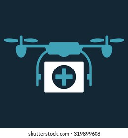Medical Drone vector icon. Style is bicolor flat symbol, blue and white colors, rounded angles, dark blue background.