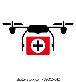 Medical Drone vector icon. Style is bicolor flat symbol, intensive red and black colors, rounded angles, white background.