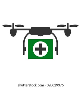 Medical Drone vector icon. Style is bicolor flat symbol, green and gray colors, rounded angles, white background.