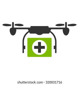 Medical Drone vector icon. Style is bicolor flat symbol, eco green and gray colors, rounded angles, white background.