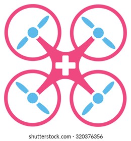 Medical Drone vector icon. Style is bicolor flat symbol, pink and blue colors, rounded angles, white background.
