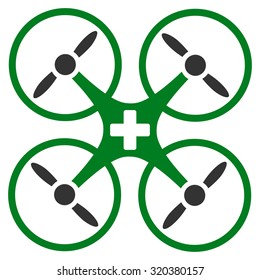 Medical Drone vector icon. Style is bicolor flat symbol, green and gray colors, rounded angles, white background.
