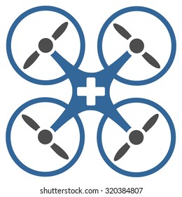 Medical Drone vector icon. Style is bicolor flat symbol, cobalt and gray colors, rounded angles, white background.