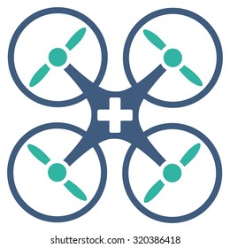 Medical Drone vector icon. Style is bicolor flat symbol, cobalt and cyan colors, rounded angles, white background.