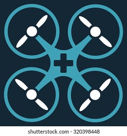 Medical Drone vector icon. Style is bicolor flat symbol, blue and white colors, rounded angles, dark blue background.