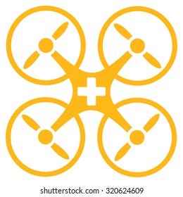 Medical Drone vector icon. Style is flat symbol, yellow color, rounded angles, white background.