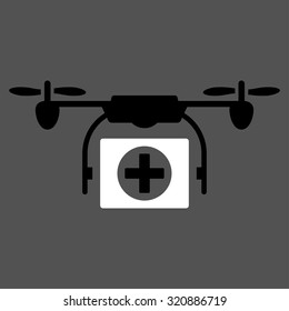 Medical Drone vector icon. Style is bicolor flat symbol, black and white colors, rounded angles, gray background.