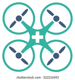 Medical Drone vector icon. Style is bicolor flat symbol, cobalt and cyan colors, rounded angles, white background.
