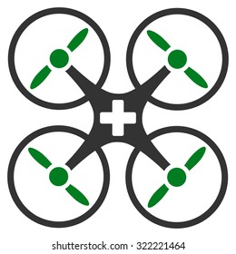 Medical Drone vector icon. Style is bi-color flat symbol, green and gray colors, rounded angles, white background.