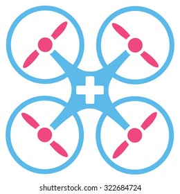 Medical Drone vector icon. Style is bicolor flat symbol, pink and blue colors, rounded angles, white background.