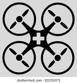 Medical Drone vector icon. Style is flat symbol, black color, rounded angles, light gray background.