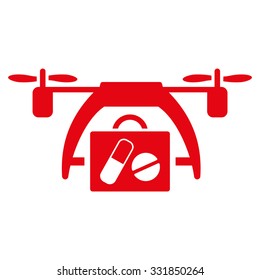 Medical Drone vector icon. Style is flat symbol, red color, rounded angles, white background.