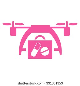 Medical Drone vector icon. Style is flat symbol, pink color, rounded angles, white background.