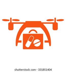 Medical Drone vector icon. Style is flat symbol, orange color, rounded angles, white background.