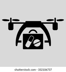Medical Drone vector icon. Style is flat symbol, black color, rounded angles, light gray background.