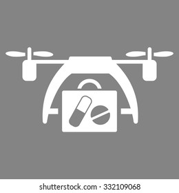 Medical Drone vector icon. Style is flat symbol, white color, rounded angles, gray background.