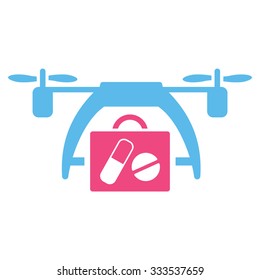 Medical Drone vector icon. Style is bicolor flat symbol, pink and blue colors, rounded angles, white background.