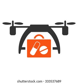 Medical Drone vector icon. Style is bicolor flat symbol, orange and gray colors, rounded angles, white background.