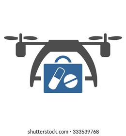 Medical Drone vector icon. Style is bicolor flat symbol, cobalt and gray colors, rounded angles, white background.