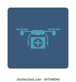 Medical Drone vector icon. Style is flat rounded square button, cyan and blue colors, white background.