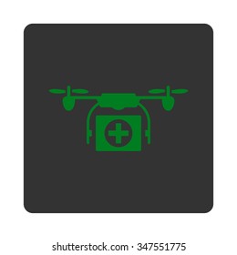 Medical Drone vector icon. Style is flat rounded square button, green and gray colors, white background.