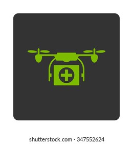 Medical Drone vector icon. Style is flat rounded square button, eco green and gray colors, white background.