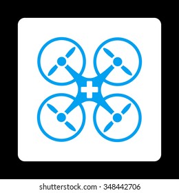 Medical Drone vector icon. Style is flat rounded square button, blue and white colors, black background.