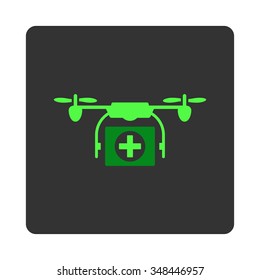 Medical Drone vector icon. Style is flat rounded square dark gray button, green symbol, white background.