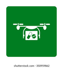 Medical Drone vector icon. Style is flat rounded square button, white and green colors, white background.