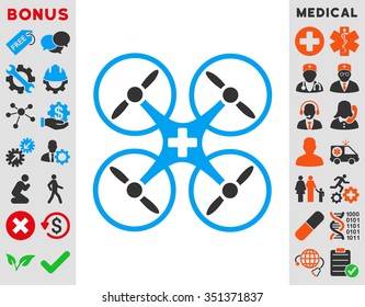 Medical Drone vector icon. Style is bicolor flat symbol, blue and gray colors, rounded angles, white background.