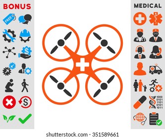 Medical Drone vector icon. Style is bicolor flat symbol, orange and gray colors, rounded angles, white background.