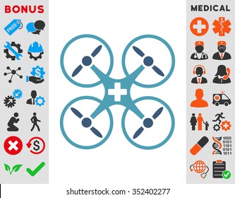 Medical Drone vector icon. Style is bicolor flat symbol, cyan and blue colors, rounded angles, white background.