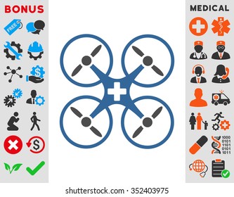 Medical Drone vector icon. Style is bicolor flat symbol, cobalt and gray colors, rounded angles, white background.