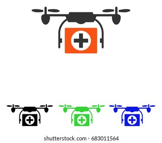 Medical Drone vector pictogram. Illustration style is a flat iconic colored symbol with different color versions.