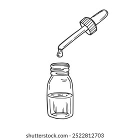 Garrafa de gota médica com estilo de esboço. Desenho de mão cosmético conta-gotas garrafa vetor ilustração