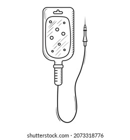 Medical Dropper Line Sketch Illustration. Hospital Equipment Vector. Healthcare And Treatment Tool. Doodle Style Drawing